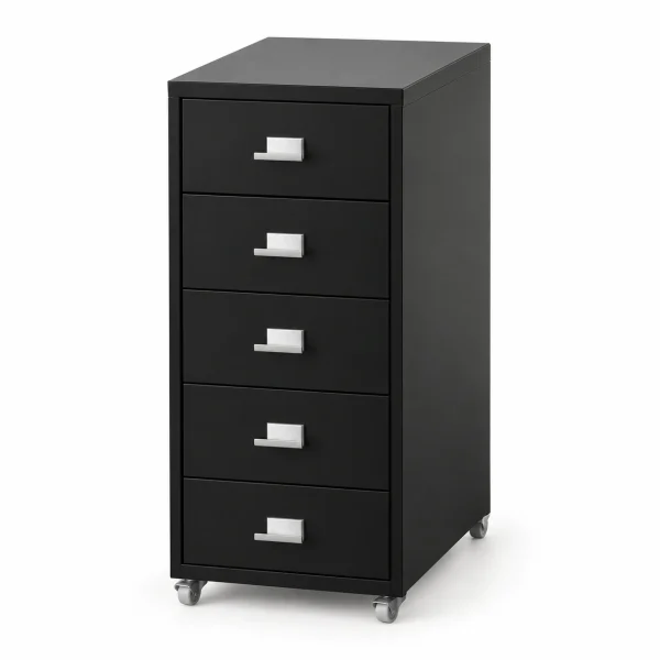 وحدة ادراج ايكيا سوداء بخمسة أدراج وعجلات بتصميم عملي