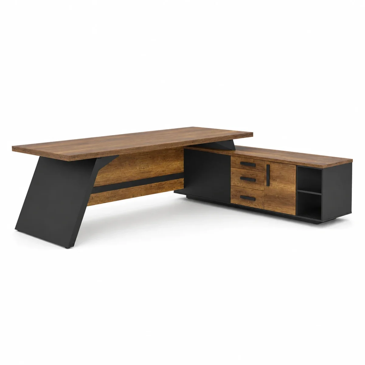 l-shaped-wood-executive-office-desk مكتب تنفيذي خشبي بتصميم حرف L مع وحدة تخزين جانبية وأدراج