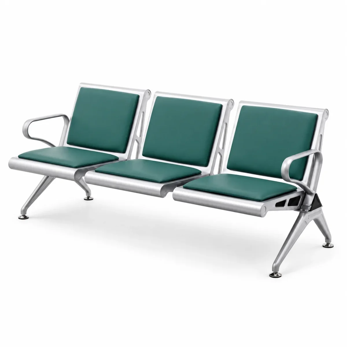 metal-waiting-bench-green-three-seats كنب انتظار معدن بثلاثة مقاعد ووسائد خضراء بتصميم عصري