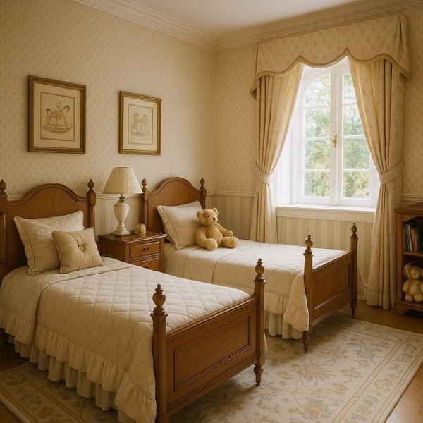 غرف أطفال خشب بسريرين منفصلين